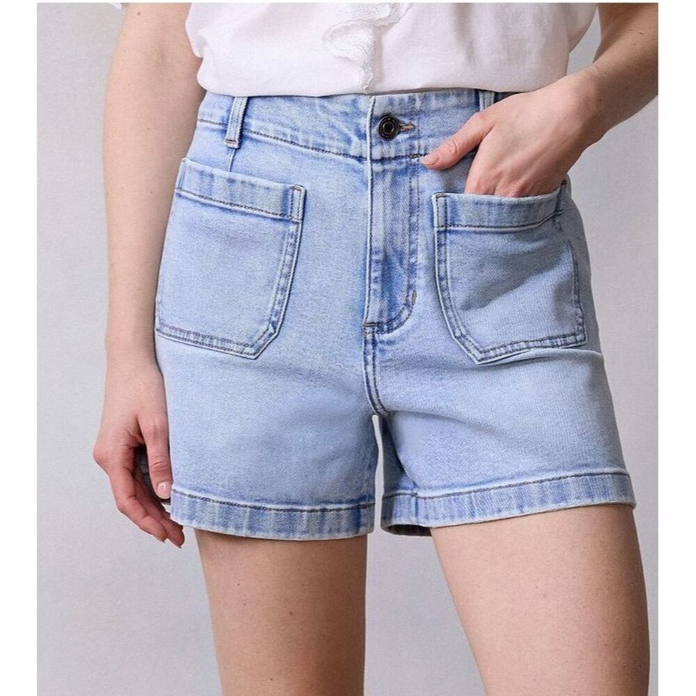 LC Lauren Conrad Womens Light Super High Rise Patch Pocket Jean Shorts Sz 16 New